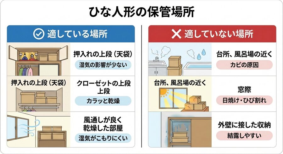 ひな人形をしまうのに適切な保管場所