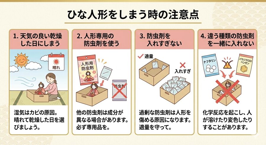 ひな人形をしまう時の注意点