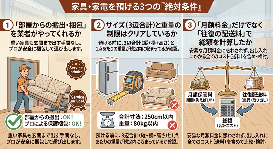 家具・家電を宅配型トランクルームに預ける3つの「絶対条件」